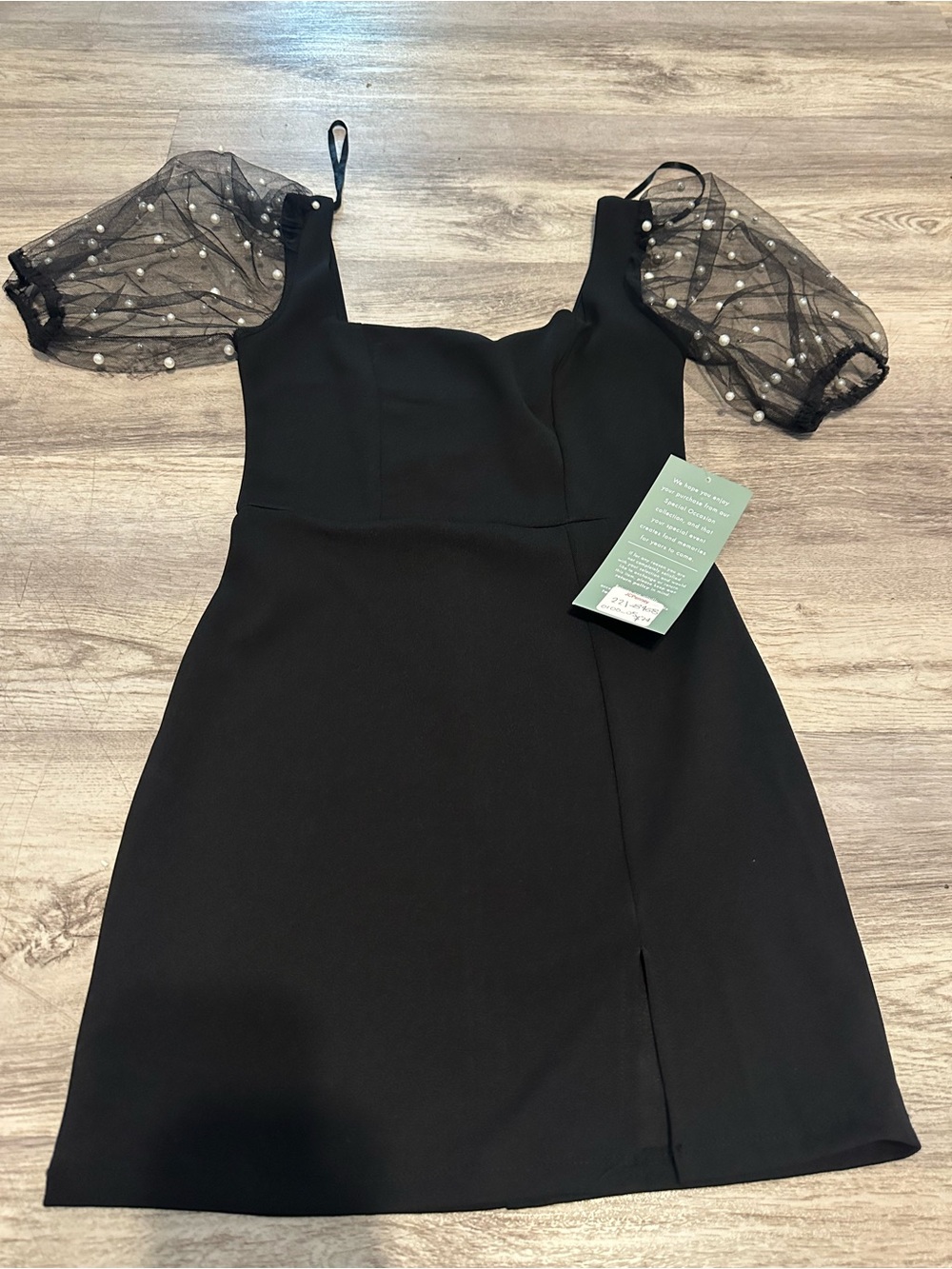 jcpenney Black Mini Dress with Sheer Pearl-Embellished Puff Sleeves